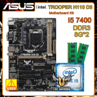 LGA 1151 Motherboard set Asus TROOPER H110 D3 Motherboard kit with Core I5 7400 and 2xDDR3 8g ram Intel H110 PCI-E 3.0 USB3.0