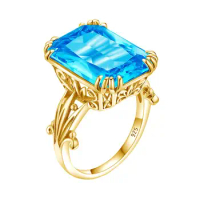 14K Gold Color Genuine Blue Topaz Ring 925 Sterling Silver Rings For Women Wedding Engagement Ring Silver 925 Gemstones Jewelry