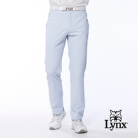 【Lynx Golf】男款日本進口布料拉鍊口袋設計後袋配布剪接平口休閒長褲-淺藍色
