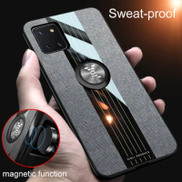 For Samsung Galaxy Note10 Lite Case Ring Holder Fabric Texture Back Cover Soft Frame Phone Case For Samsung Galaxy Note 10 Lite
