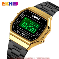 【免運費】SKmei 1647 時刻美 時尚休閒方形數字潮男防水鋼帶電子錶男士手錶女士手錶