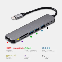 7 In 1 Type C Usb Hub Seven In One Type C 4k 30hz Usb Splitter for All Type C Channel Computers To Usb HDMI-compatible