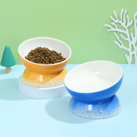 貓碗陶瓷斜口貓食盆雙碗防打翻保護頸椎糧碗寵物飯盆喝水狗碗用品