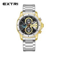 Extri Fashion Mens Sports Watches Men Business Stainless Steel Quartz Watch Luxury Man Casual Calendar Luminous Reloj Hombre