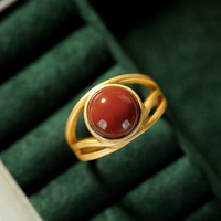 【墜享】天然南紅瑪瑙圓形戒指S925純銀戒指女流行時尚百搭銀飾品