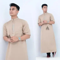 ZS - Jubah Reguler pria lengan pendek gamis pria jubah muslim pria dewasa bordir pendek hitam katun