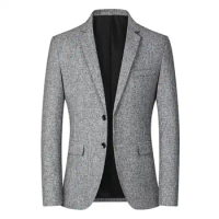 Men Blazer Solid Color Single Breasted Autumn Winter Two Buttons Pockets Suit Coat for Wedding ensembles de blazer costume homme
