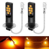 2 mentol LED Amber H3 3030 untuk lampu kabus kereta SMD, kecerahan tinggi untuk lampu pemanduan DRL,