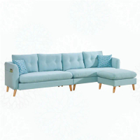 【文創集】敦斯登 時尚藍可拆洗亞麻布獨立筒L型沙發組合(四人座＋椅凳)