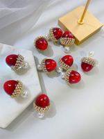 櫻桃耳環氣質高級感鉆石耳釘紅色過年耳飾珍珠耳墜女簡約時尚新款