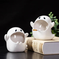 Cartoon Ghost Genie Halloween Cute Dolls Porcelain Ashtray Cigar Ceramic Ashtray Halloween Decorations Desk Accessories