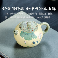 【絞泥工藝】宜興名家正宗紫砂壺純全手工茶壺家用茶具原礦本山綠泥荷花西施壺