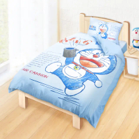 【享夢城堡】單人床包雙人薄被套三件組(哆啦A夢DORAEMON 祕密道具素描集-藍)