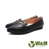 W&amp;M(女)簡約尖頭低跟樂福鞋 女鞋－黑色(另有奶茶色)