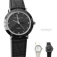 范倫鐵諾Valentino 簡約刻度珍珠貝面真皮腕錶 多角度切割手錶 柒彩年代【NE1572】單支售價