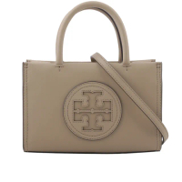 【TORY BURCH】Ella 圓形標誌牛皮迷你二用托特包(陶灰色)