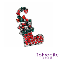 【Aphrodite 愛芙晶鑽】聖誕胸針 糖果襪胸針/閃耀滿鑽快樂聖誕糖果襪造型胸針(2色任選)