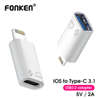 FONKEN Type C Adapter OTG for Lightning Male To USB 3.0 Adapter Female Fast Charge Adapter Headphone Connector for iPhone