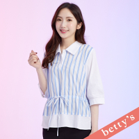 betty’s貝蒂思　直條紋抽繩七分袖上衣(淺藍)