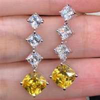 Super White Gold 14K Earrings Stud 2CT/Piece Yellow Cushion Diamond Engagement Earrings Stud Women Wedding Anniversary Earrings