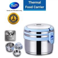 Toffi Lunch Box Thermal SUS 304 Stainless Steel Tahan Panas 2 Lapis (1L/1.4L)