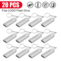 20pcs New style Silver metal USB flash drive 4G 8G 16GB 32GB 64GB 128GB Pen Drive USB Memory Stick U disk gift Free custom logo