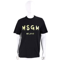 MSGM 塗鴉螢光黃字母黑色棉質短袖TEE T恤(男款)