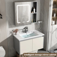 Wall-mounted Bathroom Cabinet with Ceramic Washbasin Dressing Storage Cabinet with Mirror Faucet Integrated Bathroom furniture