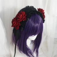 Anime My Dress-Up Darling Marin Kitagawa Cosplay Gothic Rose Black Headband Lolita Props Halloween Hair Accessories B2136