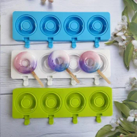 Large Donut 4 Cavity Ice Cream Mold Silicone cute popsicle Molds DIY Baking Cake Candy Candy Mould Handmade Baby Food Icemaker