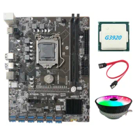 B250C BTC Mining Motherboard with RGB CPU Fan+G3920 or G3930 CPU CPU+SATA Cable 12 PCIE to USB3.0 GPU Slot LGA1151 Support DDR4