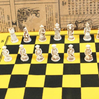 Antique Small Chess Leather Chess Board Lifelike Chess Pieces Resin Terracotta Chess Pieces for Parent-Child Entertainment