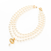 【Vivienne Westwood】三排施華洛世奇串珠+珍珠立體土星墜飾項鍊(金色)
