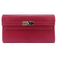 【二手名牌BRAND OFF】HERMES 愛馬仕【再降價】寶石紅 糖果粉 Box牛皮 Kelly 凱莉 長夾 口O刻