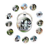 Cute Siberian Husky Keychain Jewelry Glass Dome Dog Keychain Pendant Fashion Jewelry Couple Dog Keyring Gift For Animal Lovers