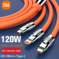 Xiaomi 3 in 1 USB Cable 6A 120W Fast Charging Cable Micro USB Type C Charging Cable For iPhone 14 13 12 Huawei Xiaomi 13 Samsung
