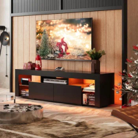 63 in TV Stand for 55/60/65/70 Inch TVs, Modern Entertainment Center with Open Shelves, Wood TV Cabinet Console with 2 Storage