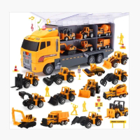 【CuteStone】兒童工程小汽車與聲光運輸車海鷗號套裝玩具25件組(工程運輸車玩具)
