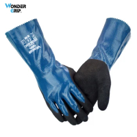 Wonder Grip 12 Pairs Long Cuff Heavy Oil Resistant Safety Work Gloves Waterproof Triple Nitrile Coating 15-Gauge Nylon Lining