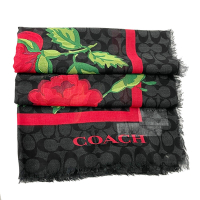 COACH 經典C LOGO莫代爾混羊毛方巾絲巾圍巾(花卉/黑)