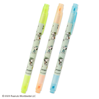 小禮堂 史努比 日製 牛奶色雙頭螢光筆組 標示筆 彩色筆 記號筆 (3入 綠 生氣)