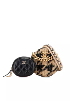 Chanel 二手 Chanel Tweed 19 圓形手拿包，配鏈條和零錢包
