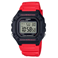 CASIO 卡西歐 復古電子男錶 樹脂錶帶 黑×紅 防水50米 碼錶功能 W-218H-4B
