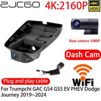ZJCGO 4K DVR Dash Cam Wifi Front Rear Camera 24h Monitor For Trumpchi GAC GS4 GS5 EV PHEV Dodge Journey 2019~2024