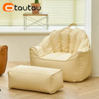 OTAUTAU Faux Leather Bean Bag Chair with Filling Lazy Floor Single Sofa with Footstool Beanbag Armchair Pouf Couch SF161