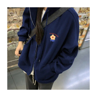 【HanVo】現貨 黃色小花加絨連帽外套(保暖百搭寬鬆拉鍊外套 韓系女裝 女生衣著 A07-4551)