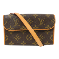 【二手名牌BRAND OFF】LOUIS VUITTON LV 路易威登 棕色 原花 帆布 Pochette Florentine 腰包 金扣 M51855