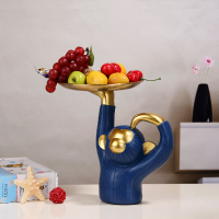 北歐輕奢創意猴子收納擺件水果零食點心托盤玄關客廳家居裝飾禮品