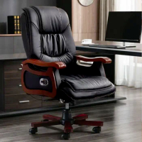 Comfort Office Chair Boss 4 Wheels Leather Armrest Solid Wood Modern Office Chair Recliner Adjustable Cadeira Home Furniture