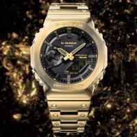 【CASIO 卡西歐】G-SHOCK 太陽能智慧藍芽奢華全金屬八角形雙顯錶- 金色(GM-B2100GD-9A 金屬 農家橡樹)